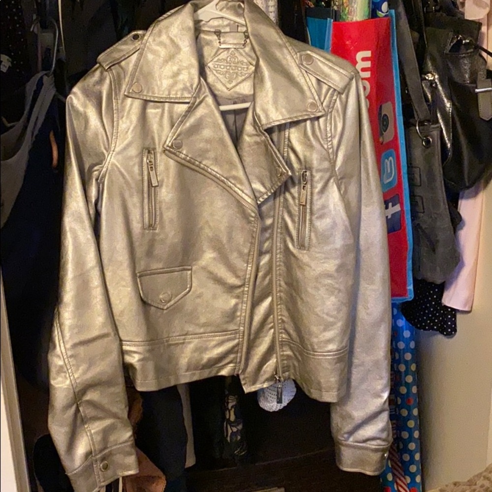 silver faux leather moto jacket